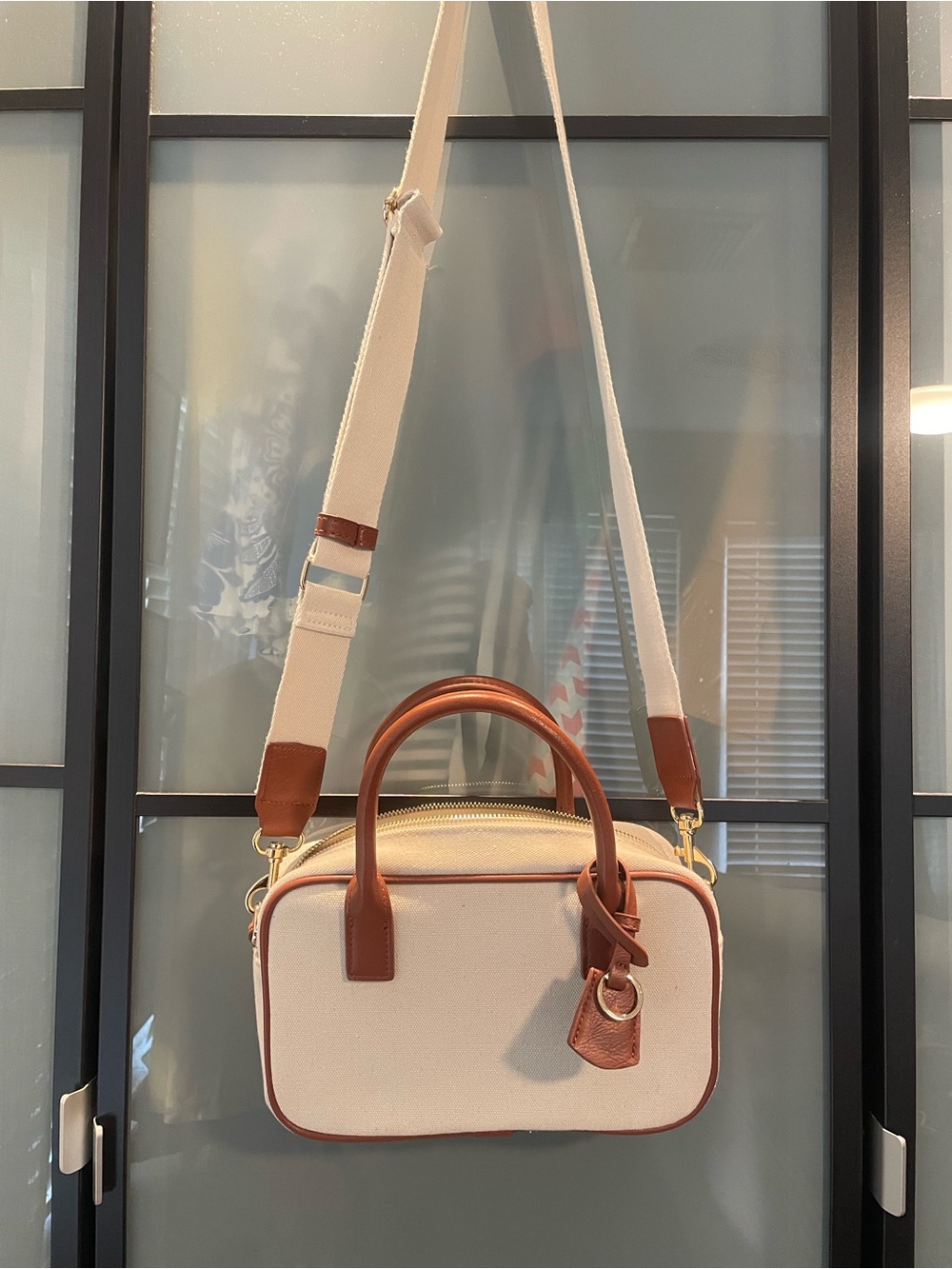 NWOT Universal Thread Cream Canvas Crossbody with Tan Leather Trim